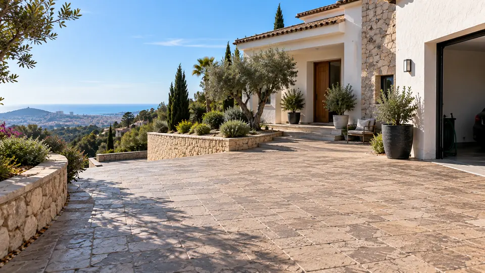 Pavimento de hormigón impreso en una villa o chalet de Palma de Mallorca