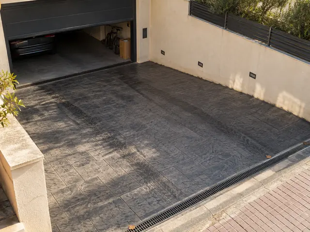 Acceso de garaje con pavimento resistente de hormigón impreso