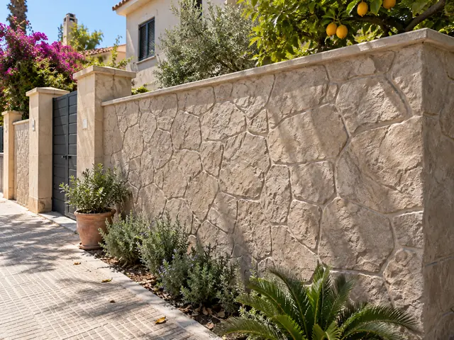 Muro exterior con acabado decorativo de hormigón impreso vertical