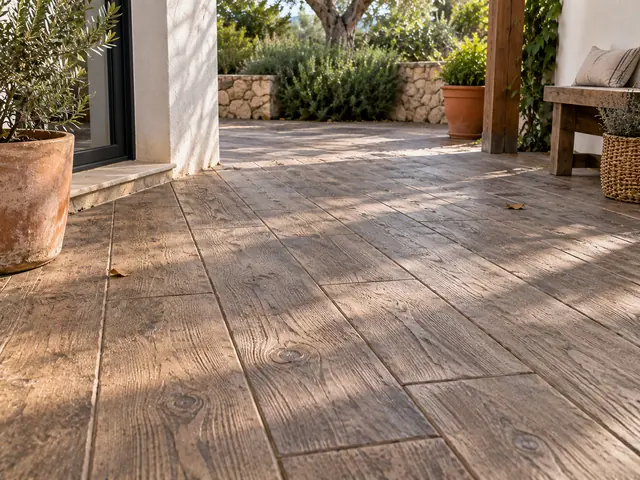 Pavimento de hormigón impreso con acabado imitación madera