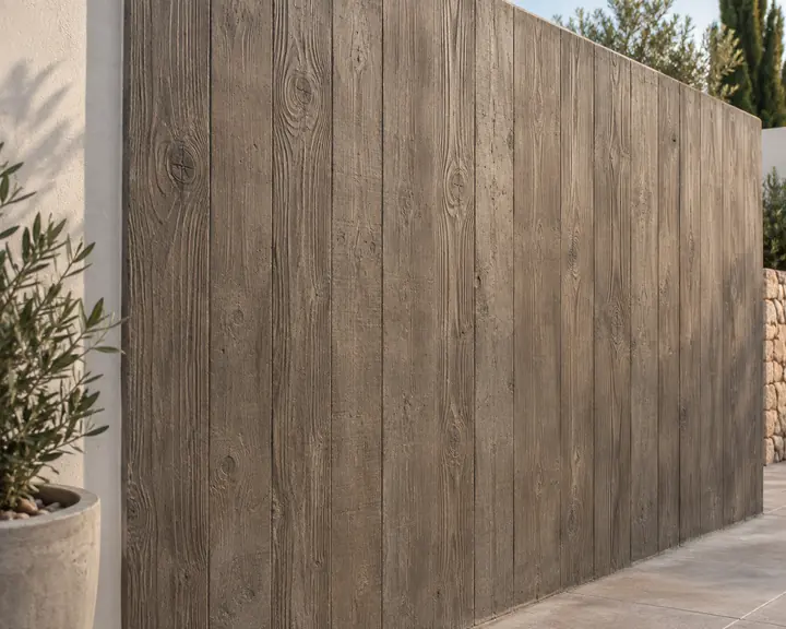 Hormigón impreso vertical con acabado decorativo imitación madera
