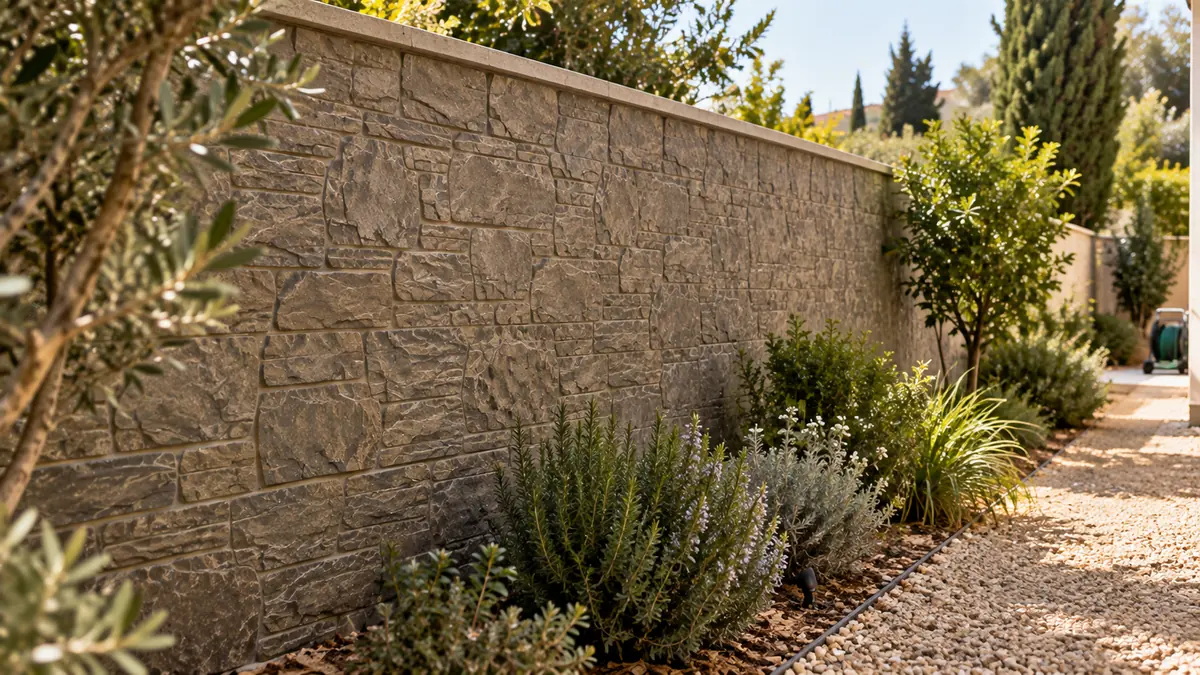 Muros de jardín y cerramientos con acabado decorativo continuo de hormigón impreso vertical